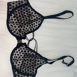 Victorias Secret New Black and Nude Mesh Starburst Front Close Unlined Bra